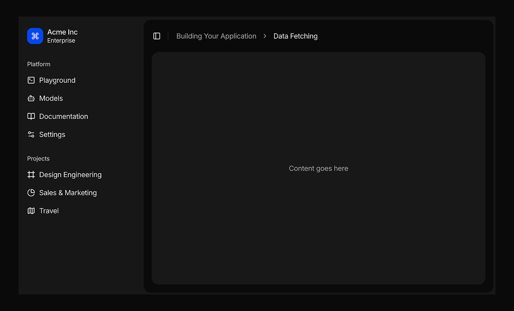 shadcn page layouts blocks dark