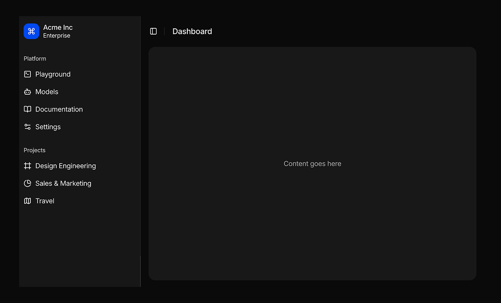 shadcn sidebar layouts blocks dark